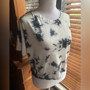 SPENDID Black & White Tie Dye TSHIRT with Black Scrunchie NWT SZ LG